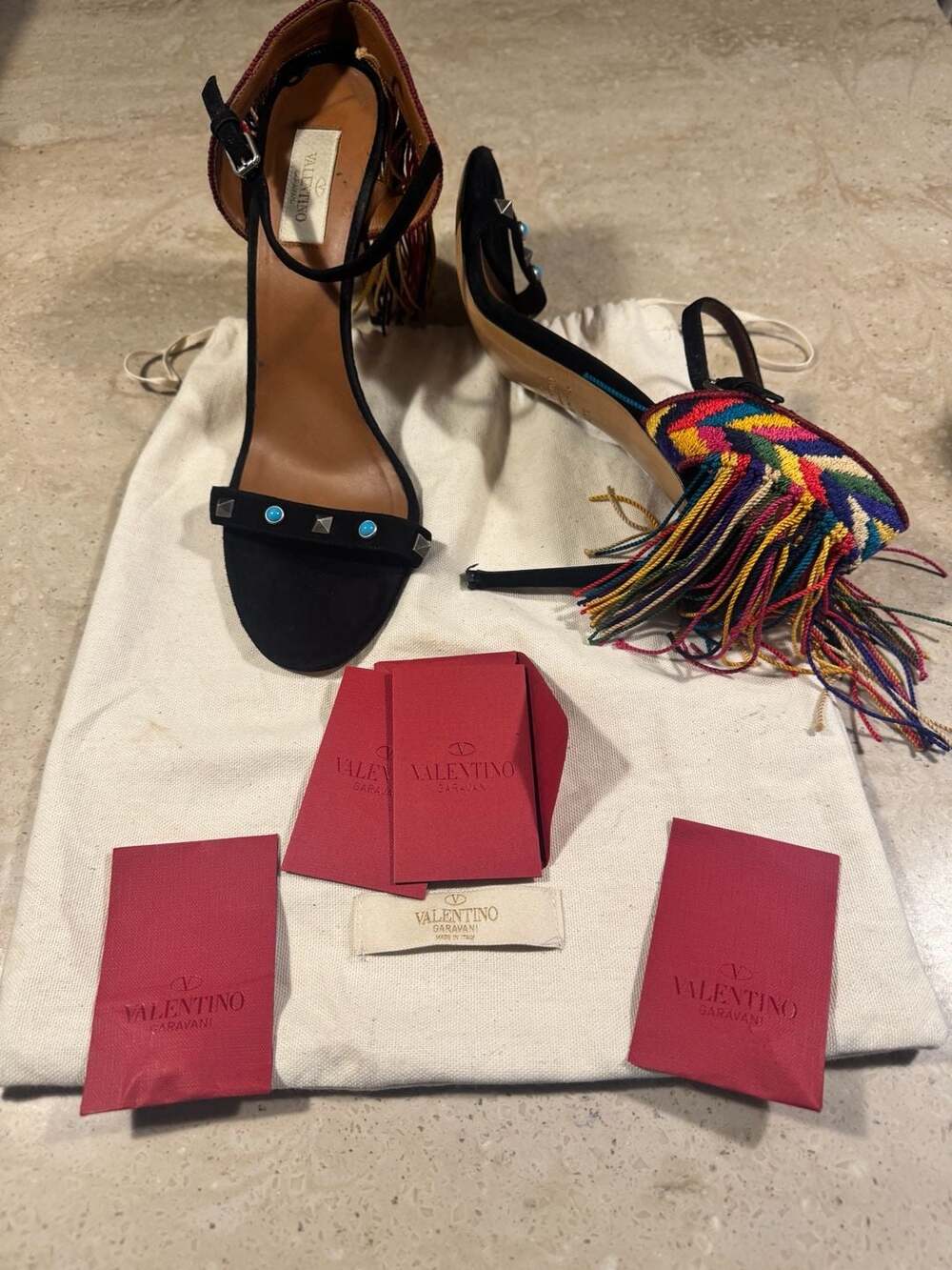Valentino Garavani Rainbow Fringe Tassel Suede Sandals Heels EU 40.5 US 10 - Picture 1 of 9